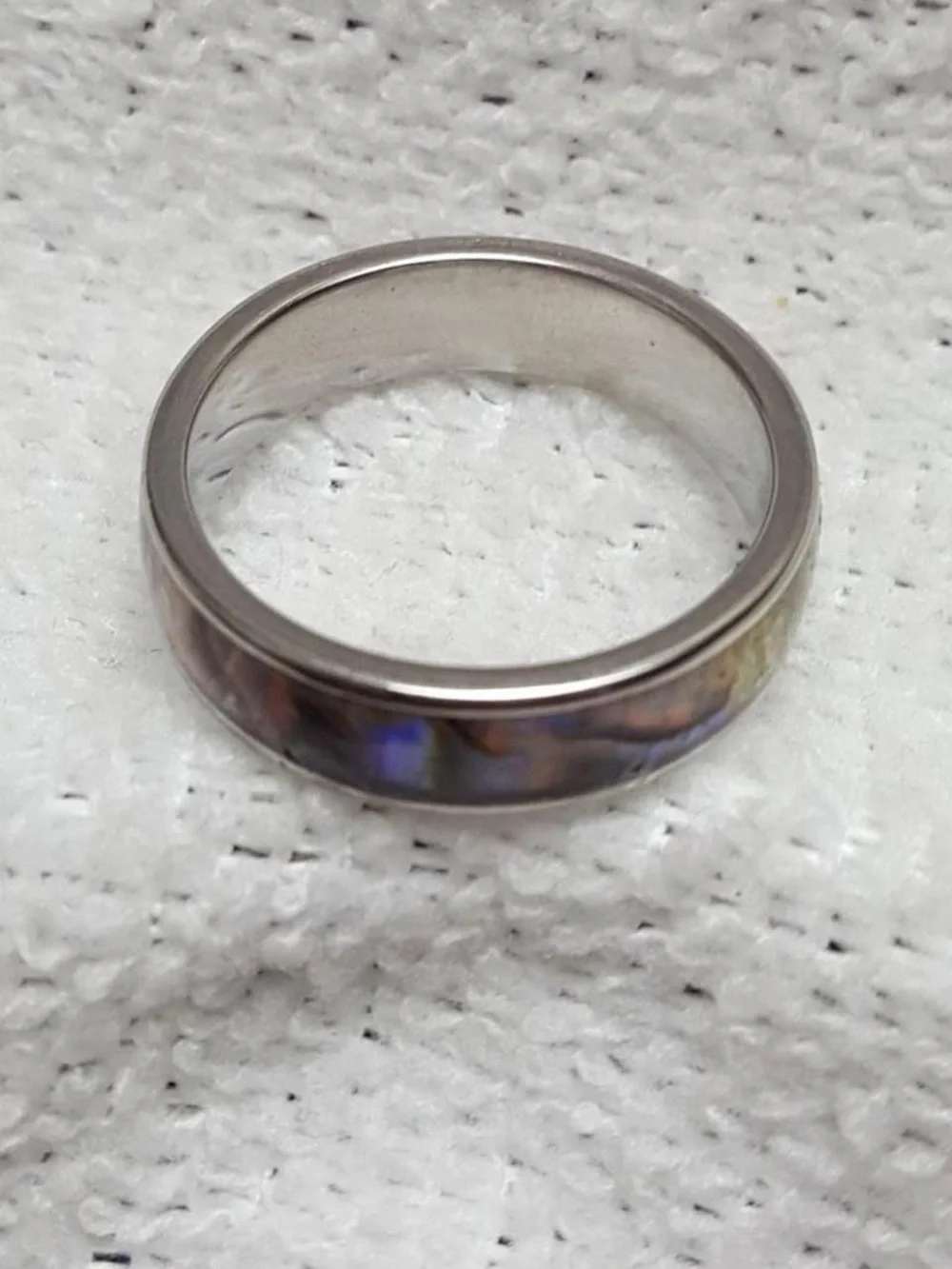 Abalone Inlay Stainless Steel Ring Band - Iridescent Blue-Purple